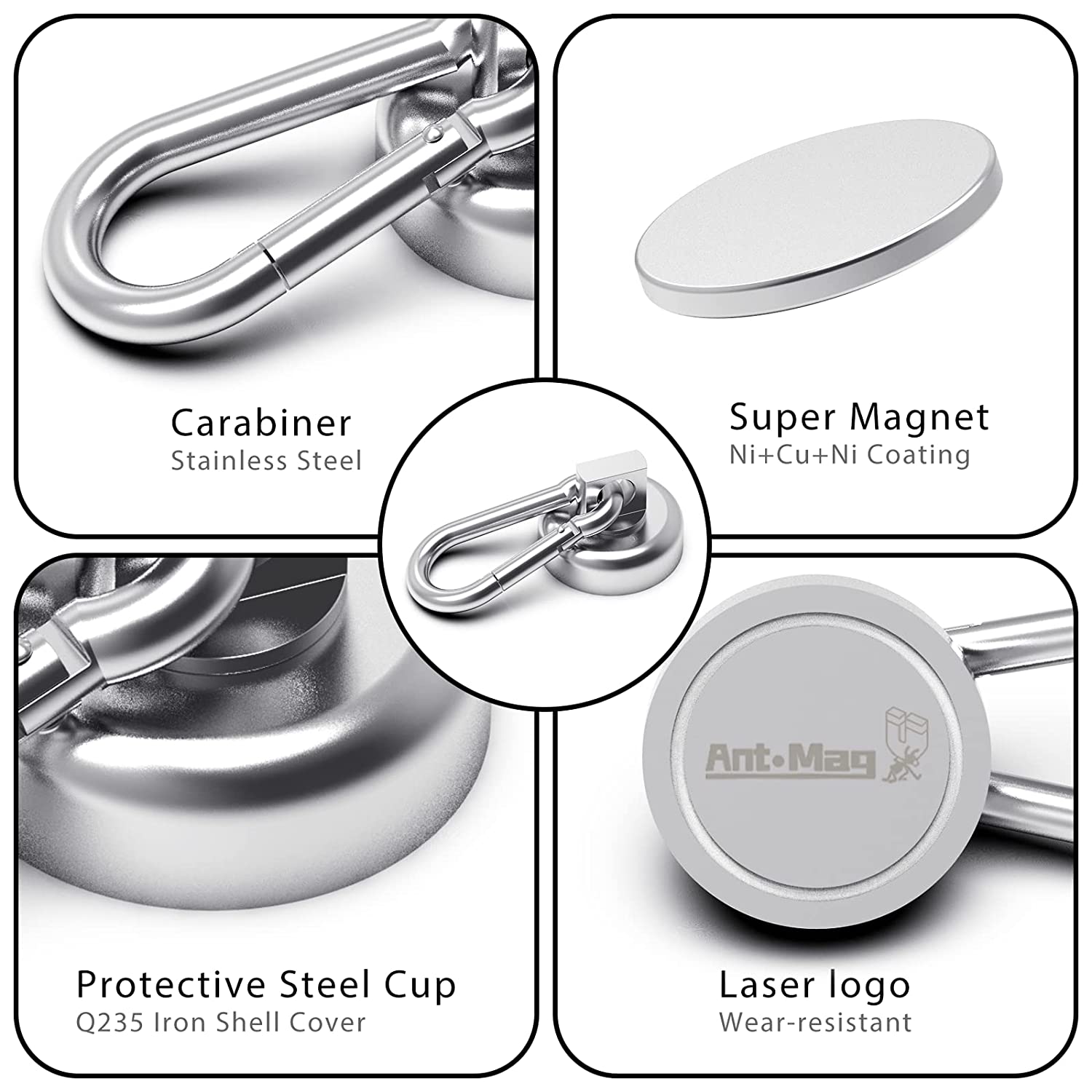 Neodymium Round Magnetic Snap Hook with Carabiner Keychain and High Tolerance ±1mm