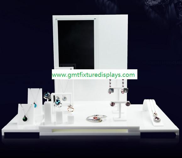White Acrylic CounterJewelry Display Set for Showcase Foldable Plexiglass