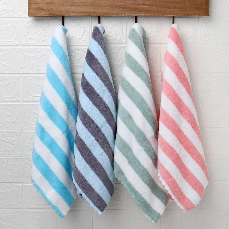 360 gsm Colorful Striped Coral Fleece Face Bath Towel 5 Piece Set with Customized Logo