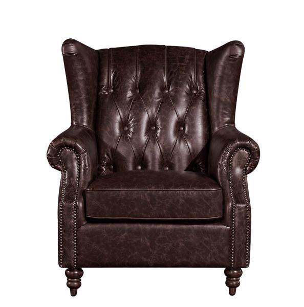 Home Furniture High Back Leather Armchair Movable Eitherdown Cushion Solidwood