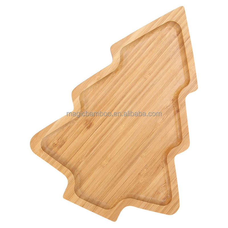 Bamboo Wooden Christmas Tree Shaped Appetizer Tray for Modern Plate Dish Serving