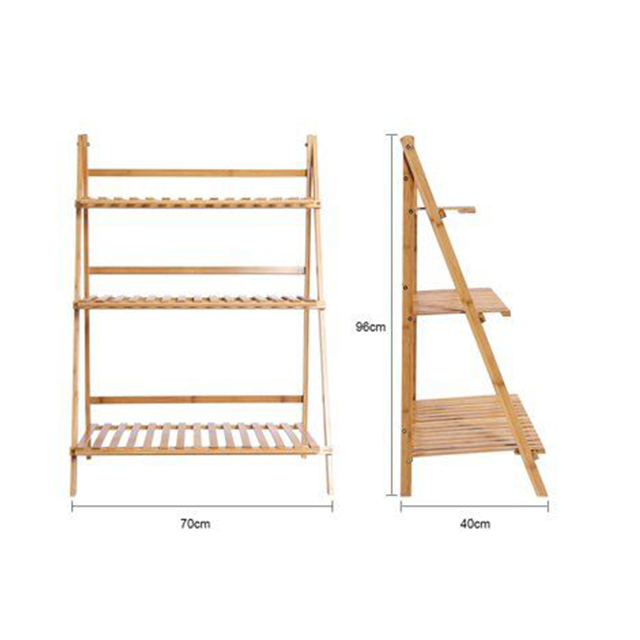 Home Folding Bamboo Plant Rack Flowers Pot Stand Shelf For Balcony