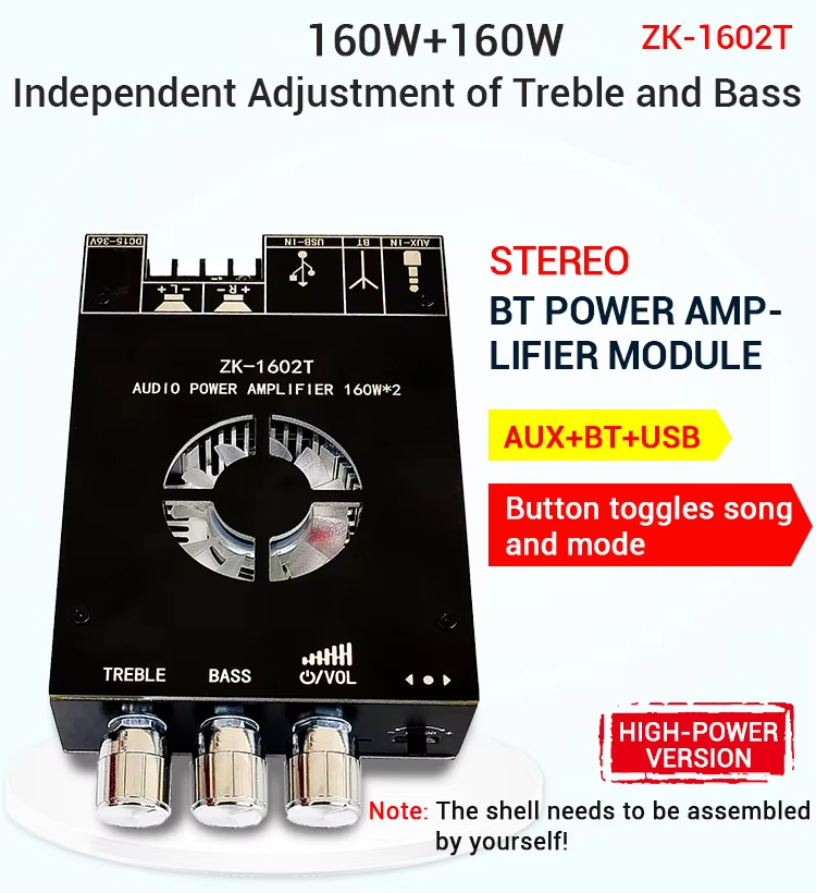 ZK-1602T 2*160W 2.0 Channel Class d Audio Stereo Amplifier Board Bass AMP TDA7498E BT 5.0 Subwoofer Amplifier Board ZK-1602T