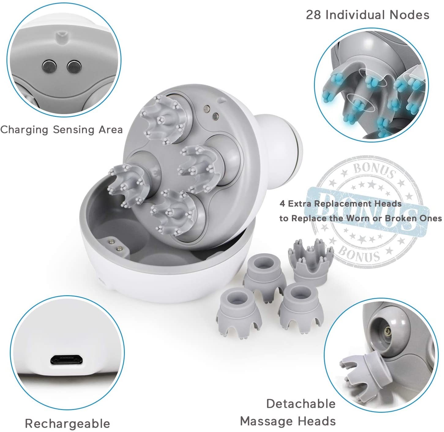 Rechargeable Head Scalp Massager Acupoint Massaging Headache Relieving 5V 1A