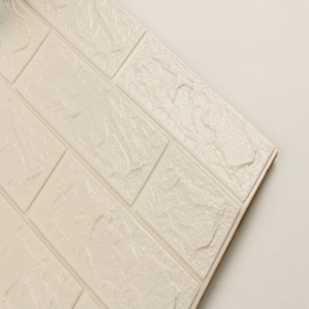 Soft Packages Design Style Waterproof Moistureproof 3D PE Foam Brick Wall Sticker 10mm Thick White Color Wall Decor Wallpaper