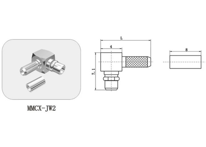 Male Right Angle MMCX RF Connector Nickel Plated Plating Design For RG316