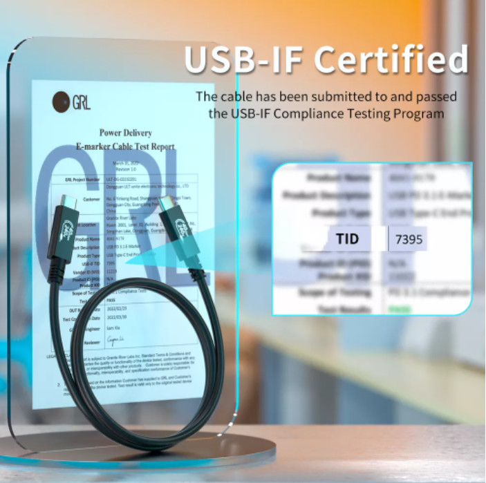 USB IF Certified 1m USB C to USB C Cable , 240W Type C Cable
