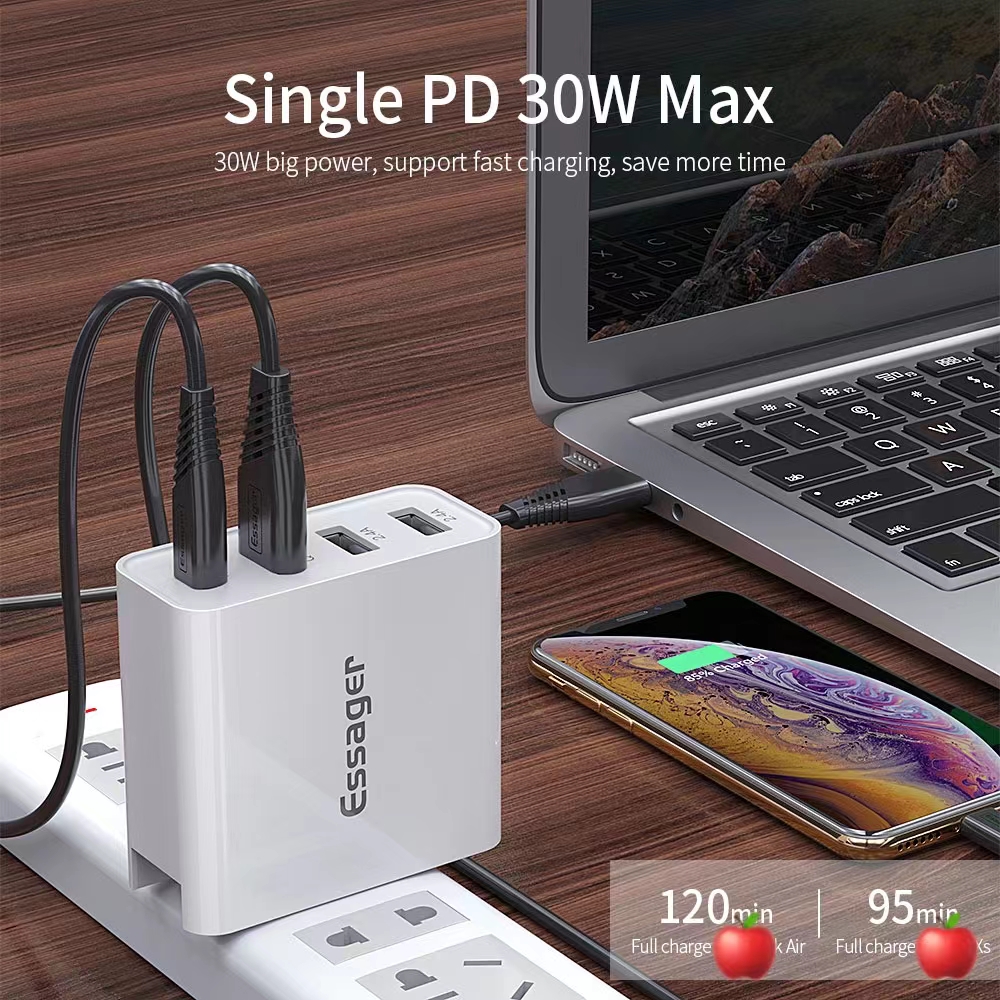 Essager 2021 Earl High-quality Essager 48W PD Charger 4 Port Wall Charger QC3.0 Wall Charger UK US Adapter