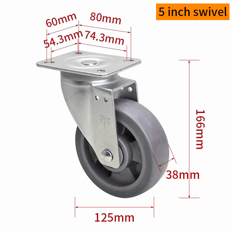 EDL‌ Medium Duty 5inch Caster TPE Plate by Rigid , Swivel and Brake Type 200kg 665P-56