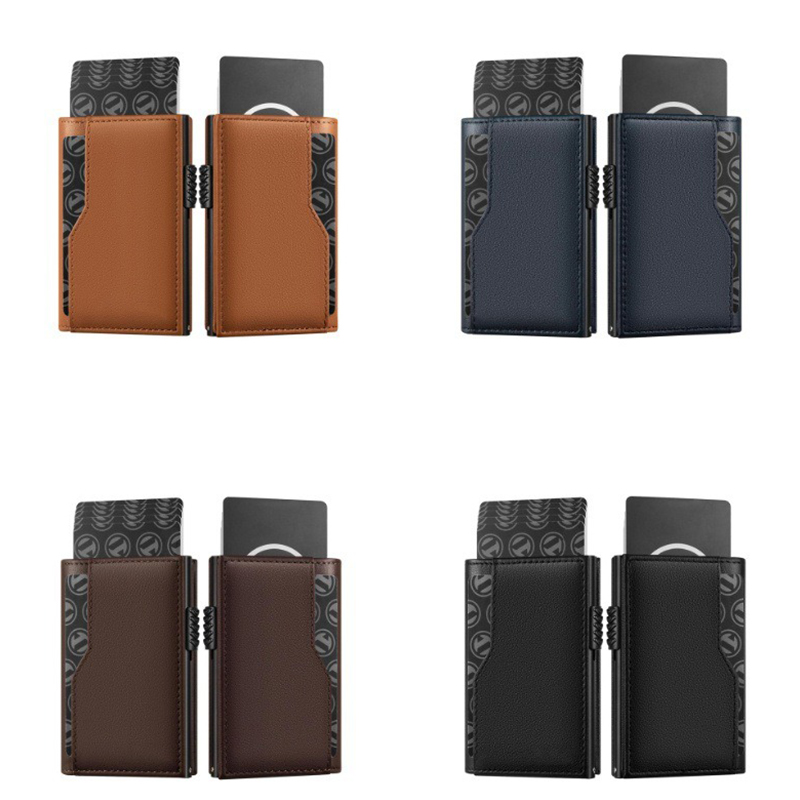 Credit Card Real Leather Automatic Pop Up Card Holder Wallet for Men and RFID Blocking
