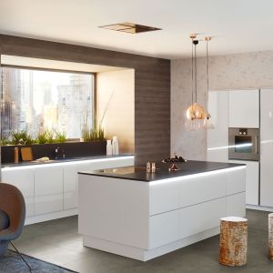 White Parallel Acrylic Kitchen Cabinet With Island High Gloss