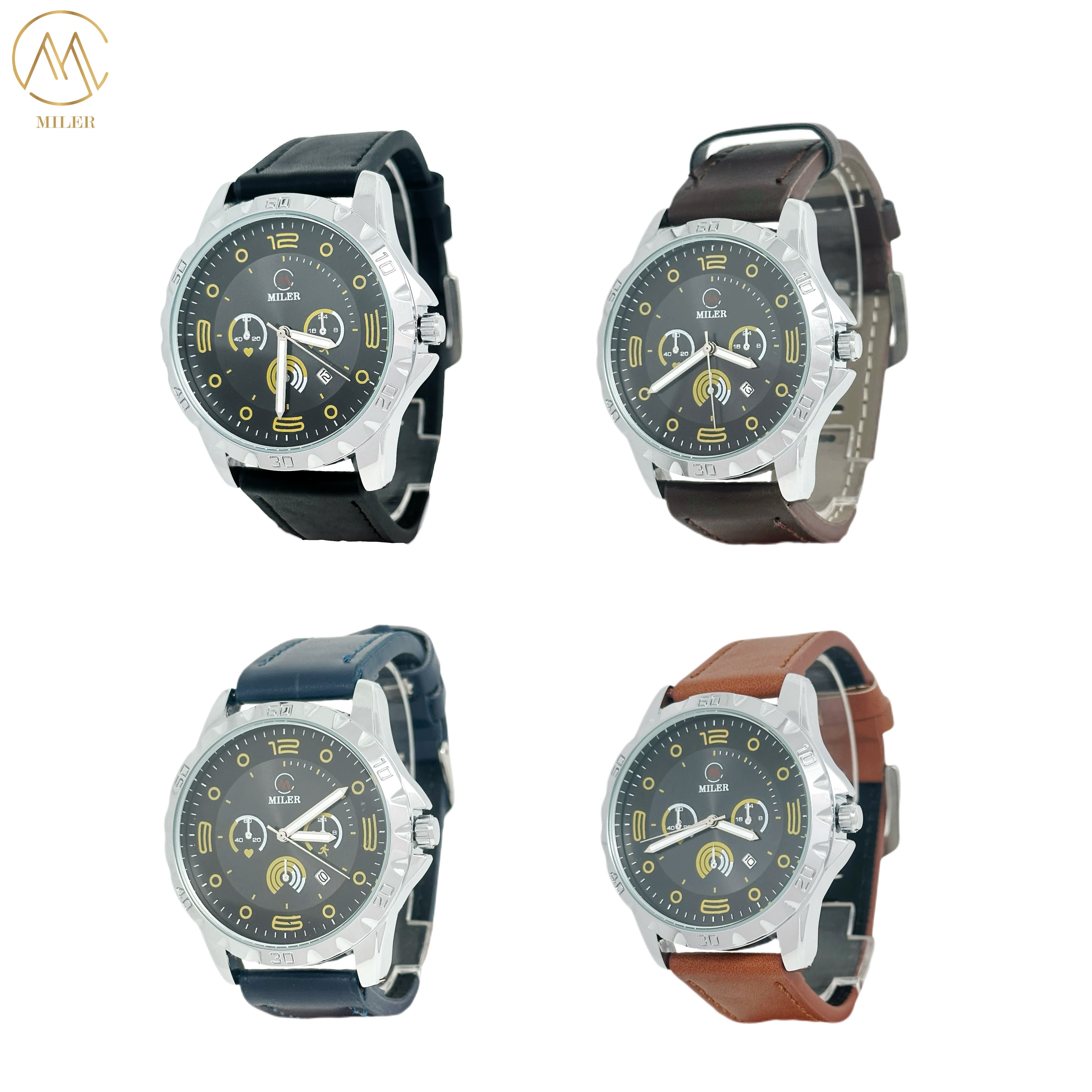 30 Meters Water Resistance Leather Strap Quartz Watch with OEM LOGO Customization