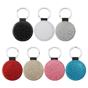 Leather Sublimation Keychain Colorful Blank Single Sided Glitter Keychain Custom