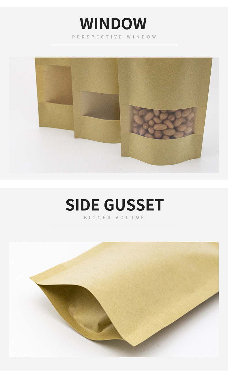 New Design Compostable Bag Biodegradable Packing Zipper Kraft Paper Packaging Bags Food Stand Up Pouch