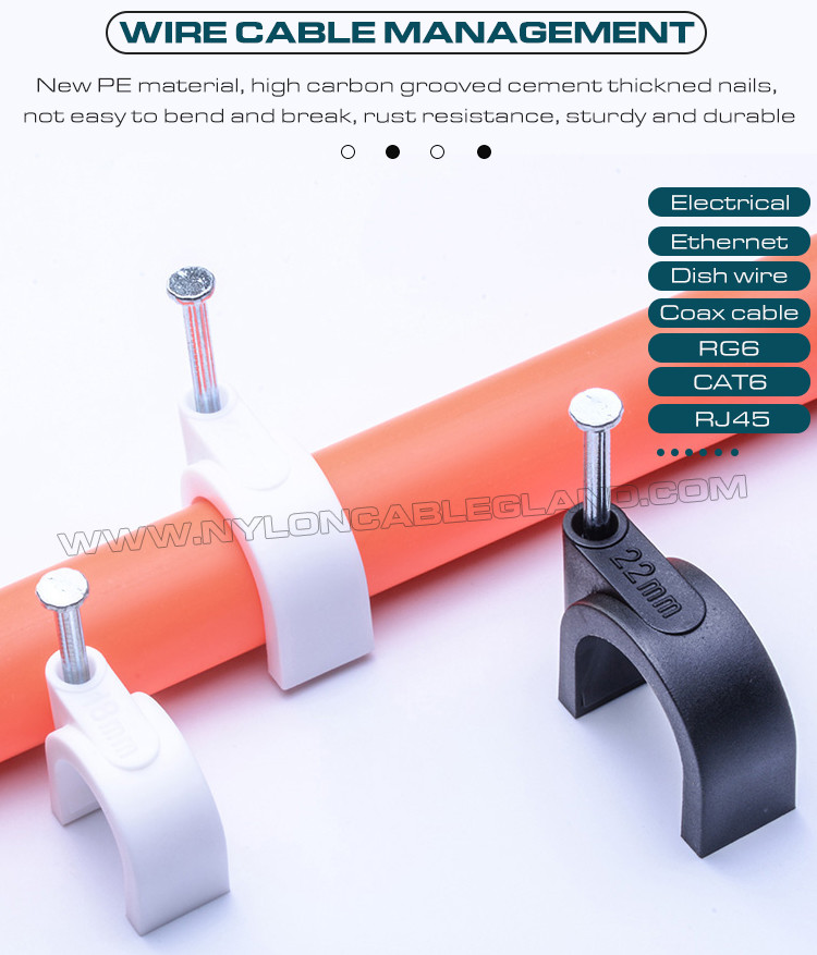 Cable Clips (Wire Clips, Nail Clips), Polyethylene, Black/White, U-Shaped, K-Type, 4mm~32mm, For Cable Management