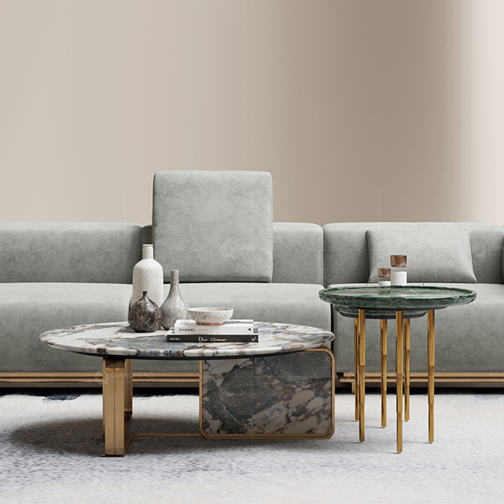 Home Furniture Living Room Coffee Table Save Space Nature Marble Stainless