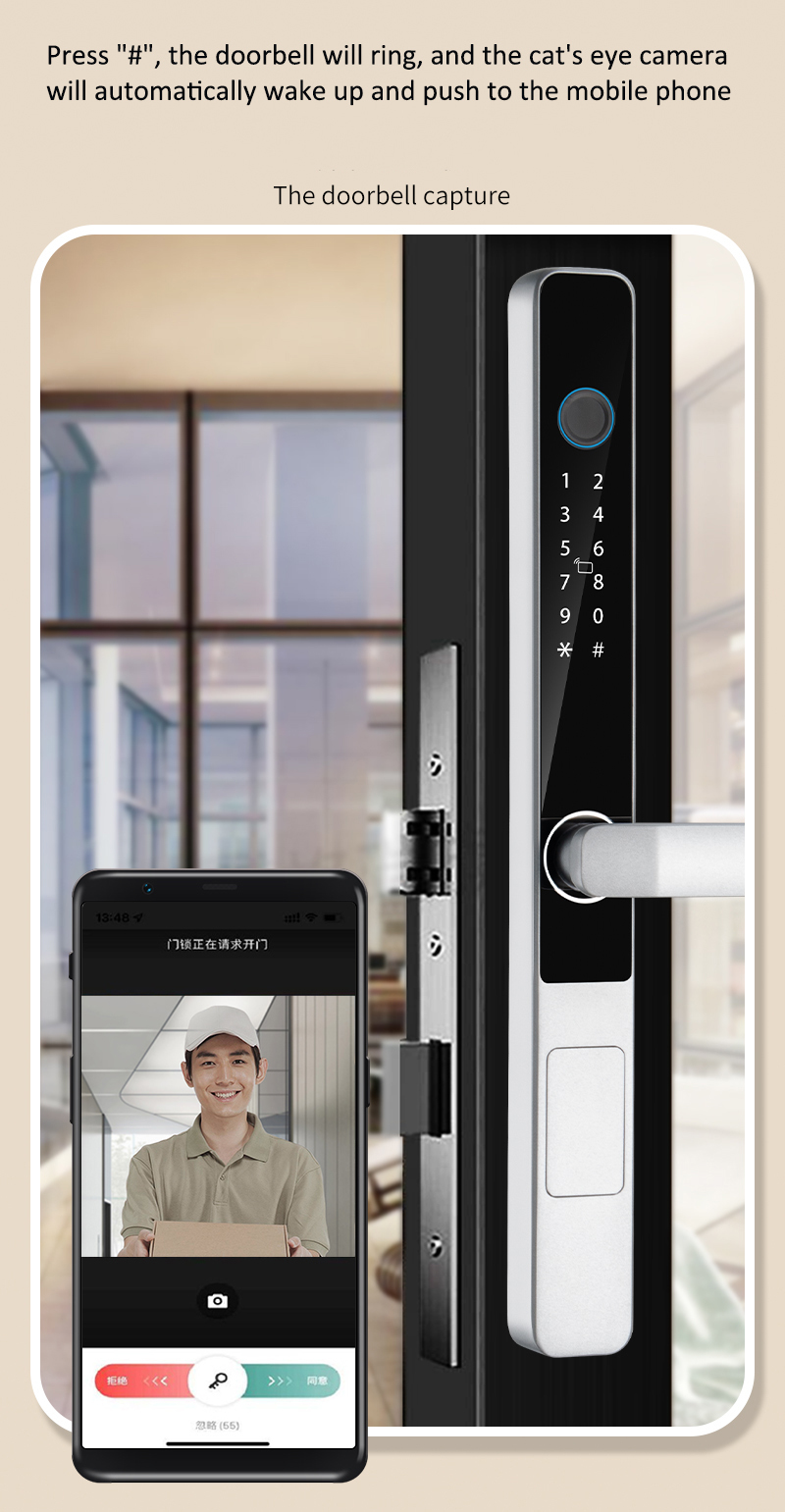 Qleung S608 Waterproof TTlock Tuya Smart Key Digital Locks Fingerprint Aluminum Electric Sliding Glass Door Smart Home Door Lock