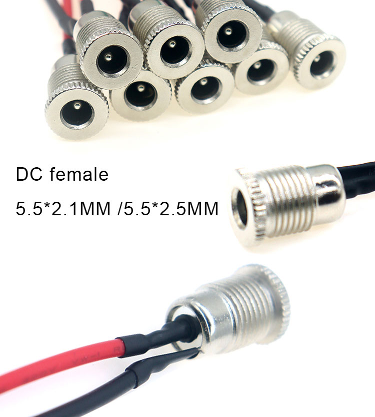 18AWG 10A Metal Threaded Female Socket Mount DC099 5.5x2.1mm 5.5x2.5mm Panel Mount Connector Pigtail DC Power Jack Cable