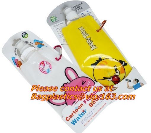 500ml can folding water bottle foldable water bag WITH hook,Kids Foldable Drinking Bottle/Collapsible Water Bag 16oz pac
