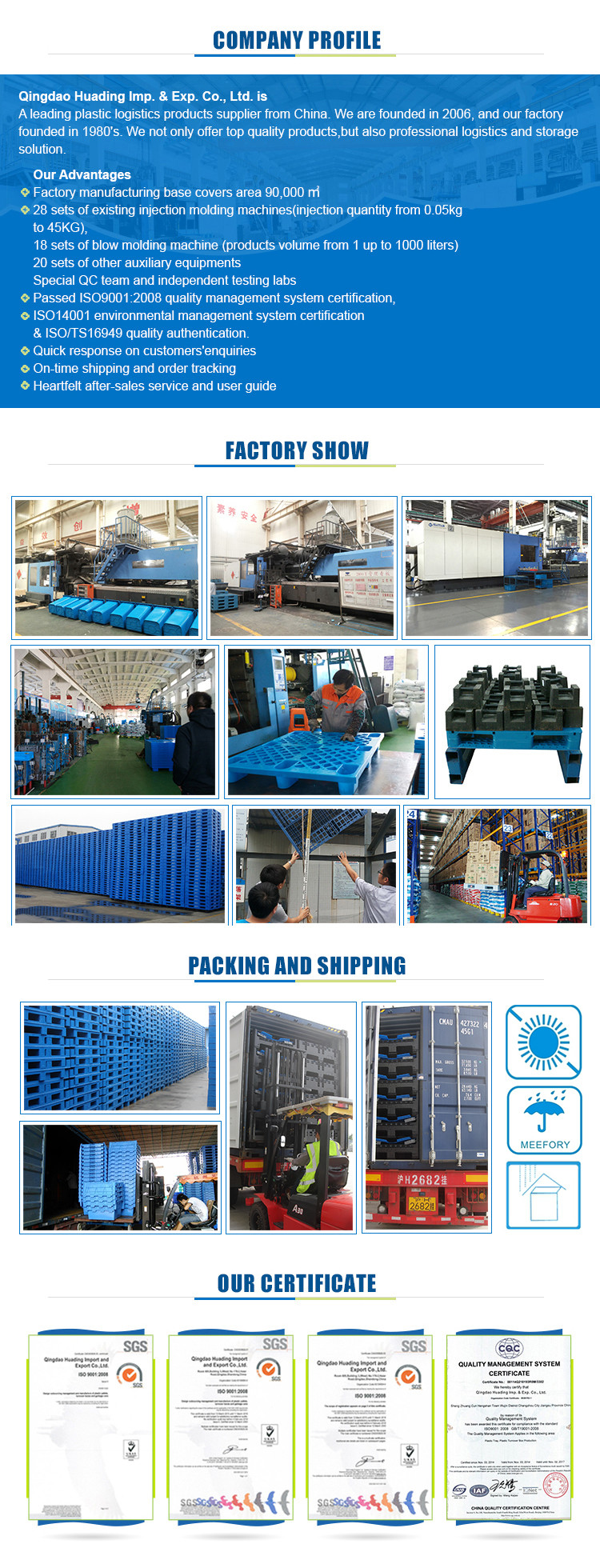 Large size Factory wholesale cheap storage plastic pallet 1300*1300