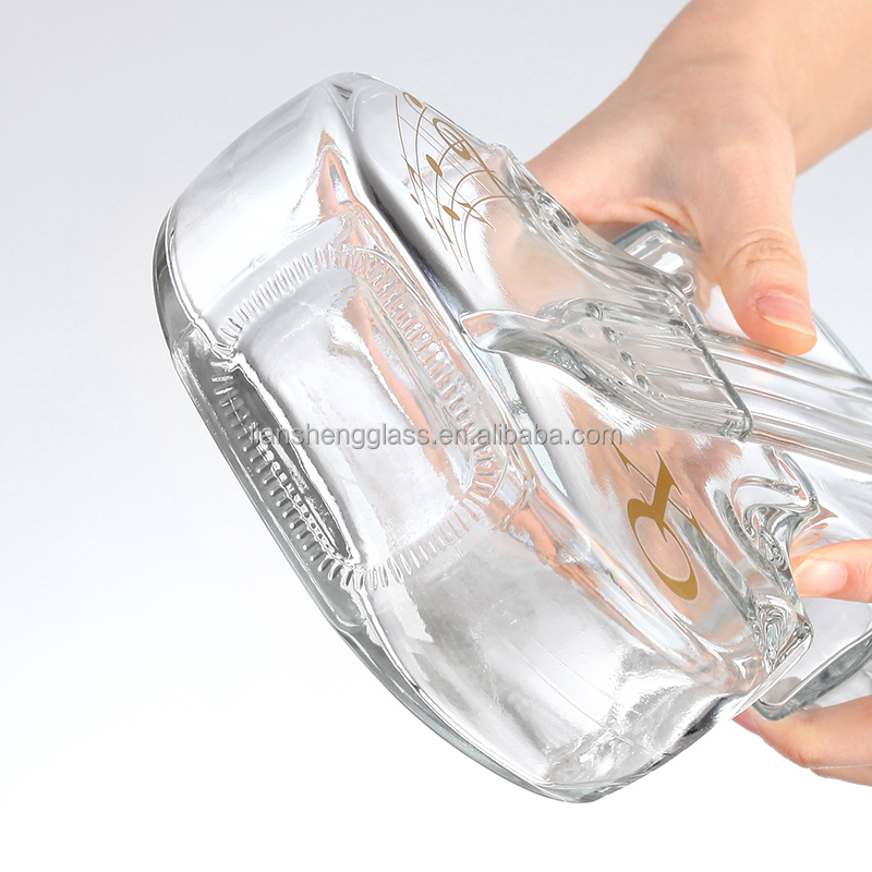 350ml 500ml 750ml 1000ml Guitar Shape Glass Bottles With Gold Lid For Whiskey Liquor