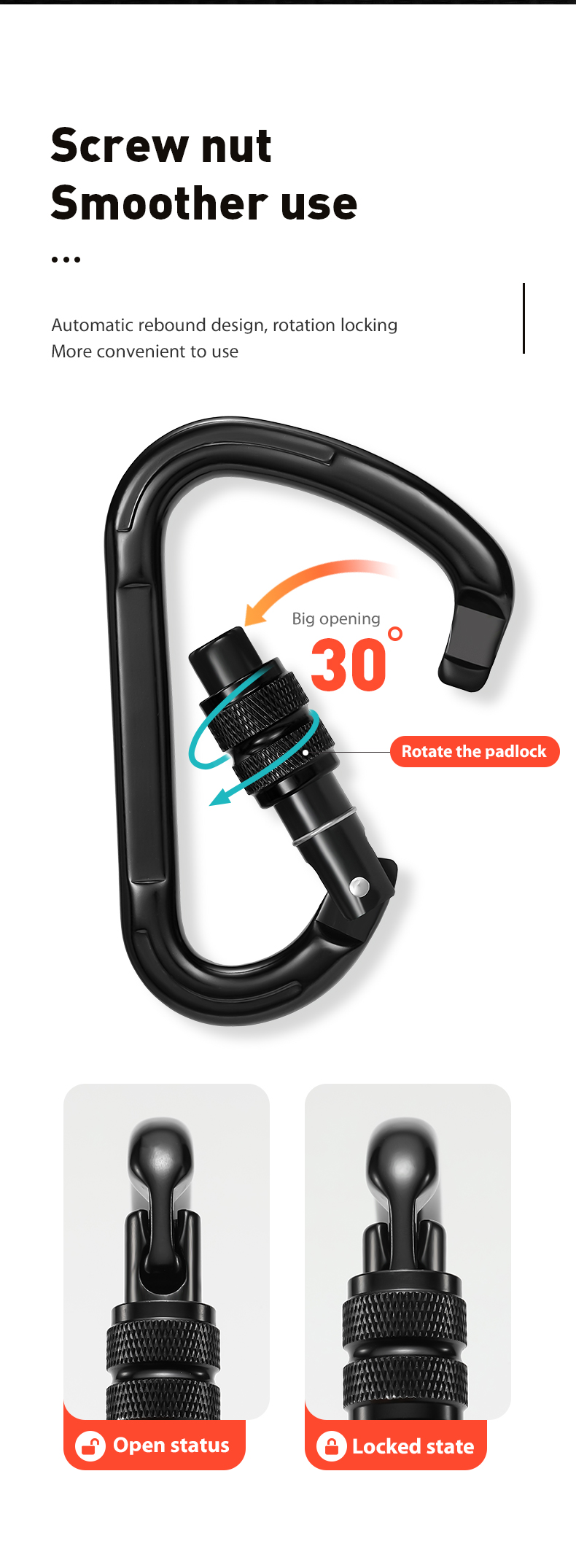 Customization Color Aviation Aluminum 7075 Carabiner Heavy Industry Climbing Accessory