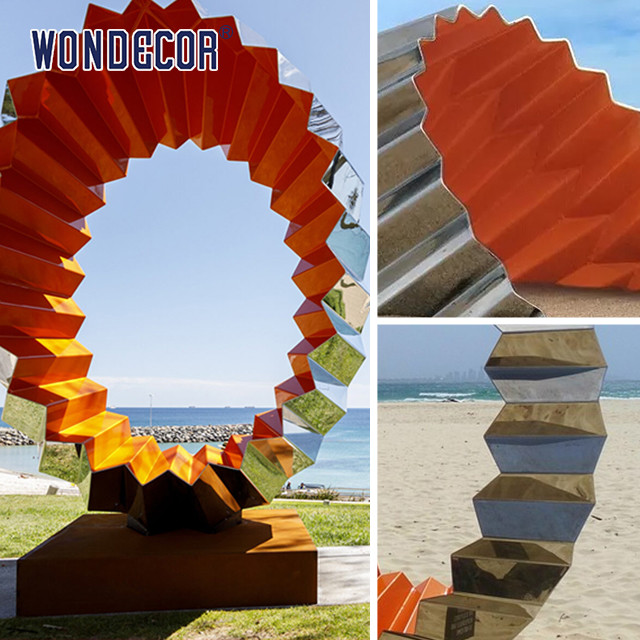 Three Dimensional Stainless Sculpture Folded Corner Cylinder Geometry