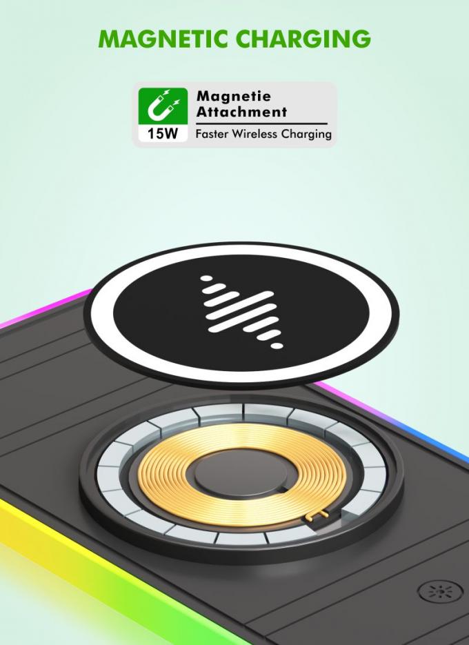 Black RGB Car Wireless Charging Pad For Apple IPhone/Watch 9V/2A Input Power Protection 1