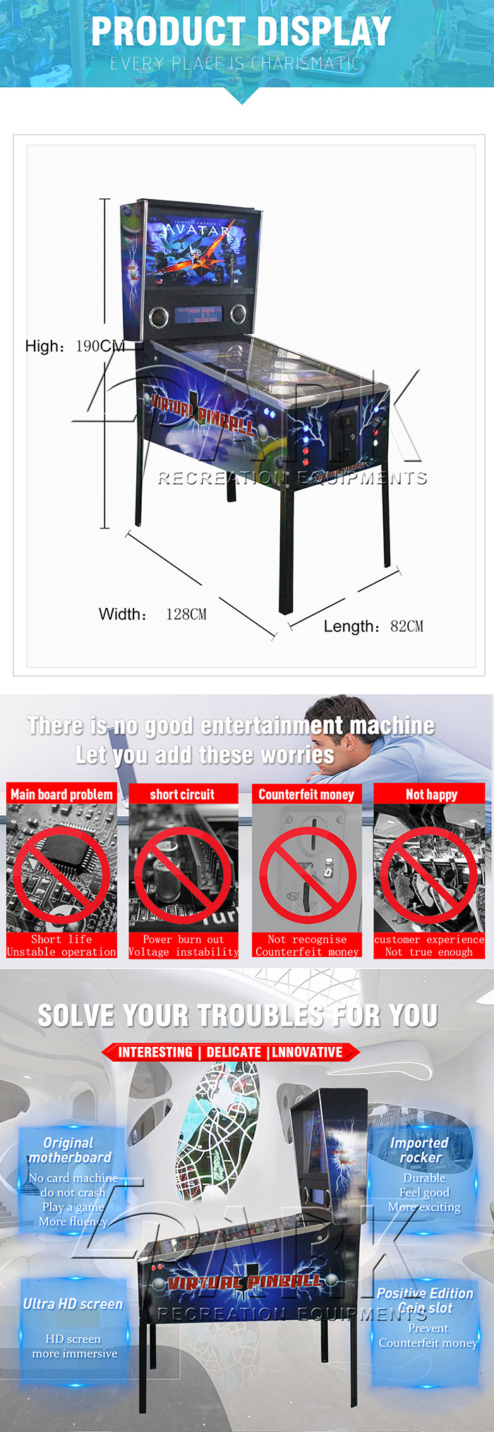 Virtual Pinball Video Redemption Game Machine Coin Operated With 3 Screens