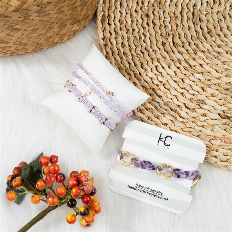 Lavender Stackable Handmade Weave Beads Bracelet Set For Valentine'S Day