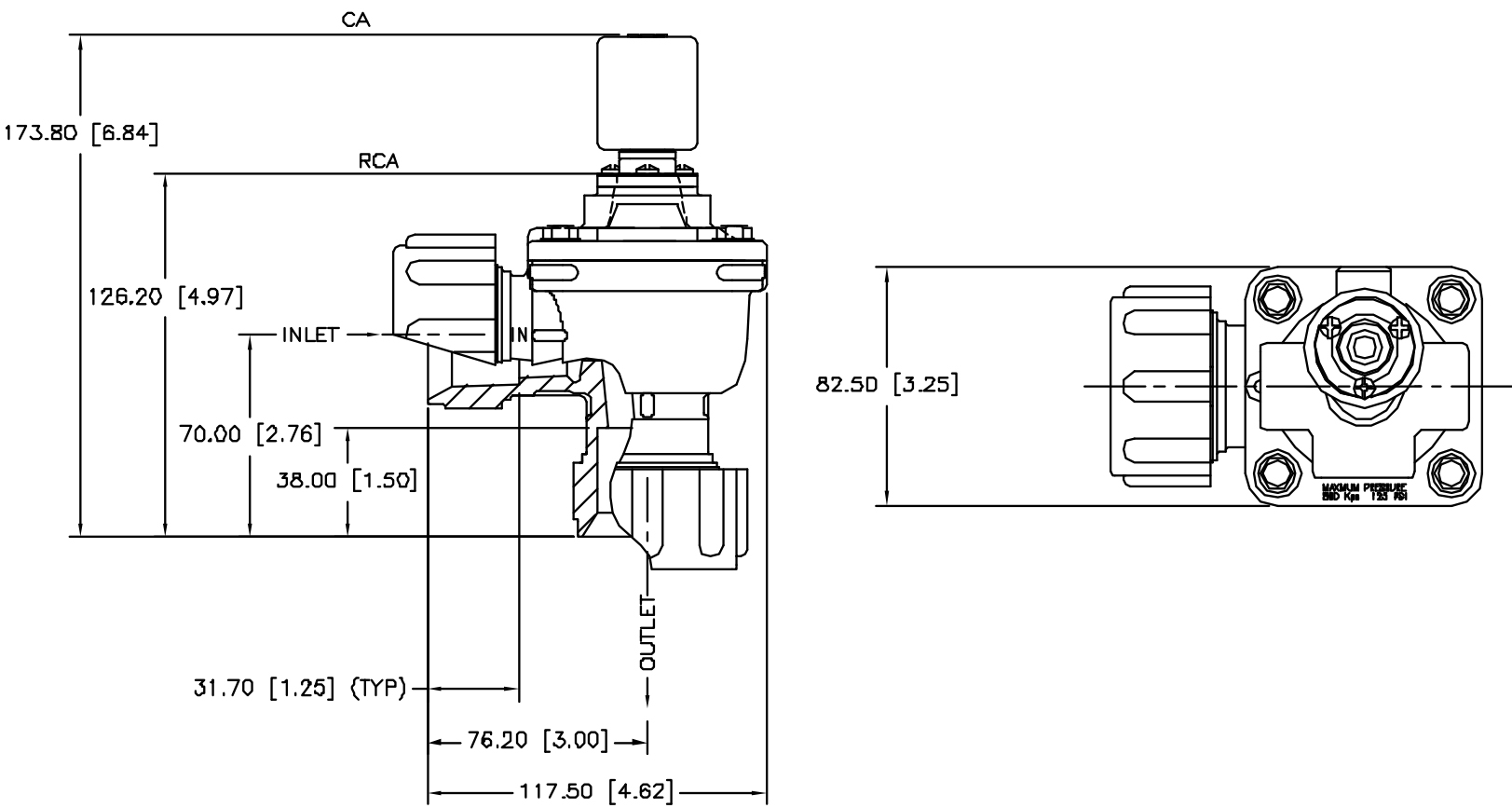 CA25DD dimension 1'' RCA25DD Goyen Type Remotely Piloted Diaphragm Valve