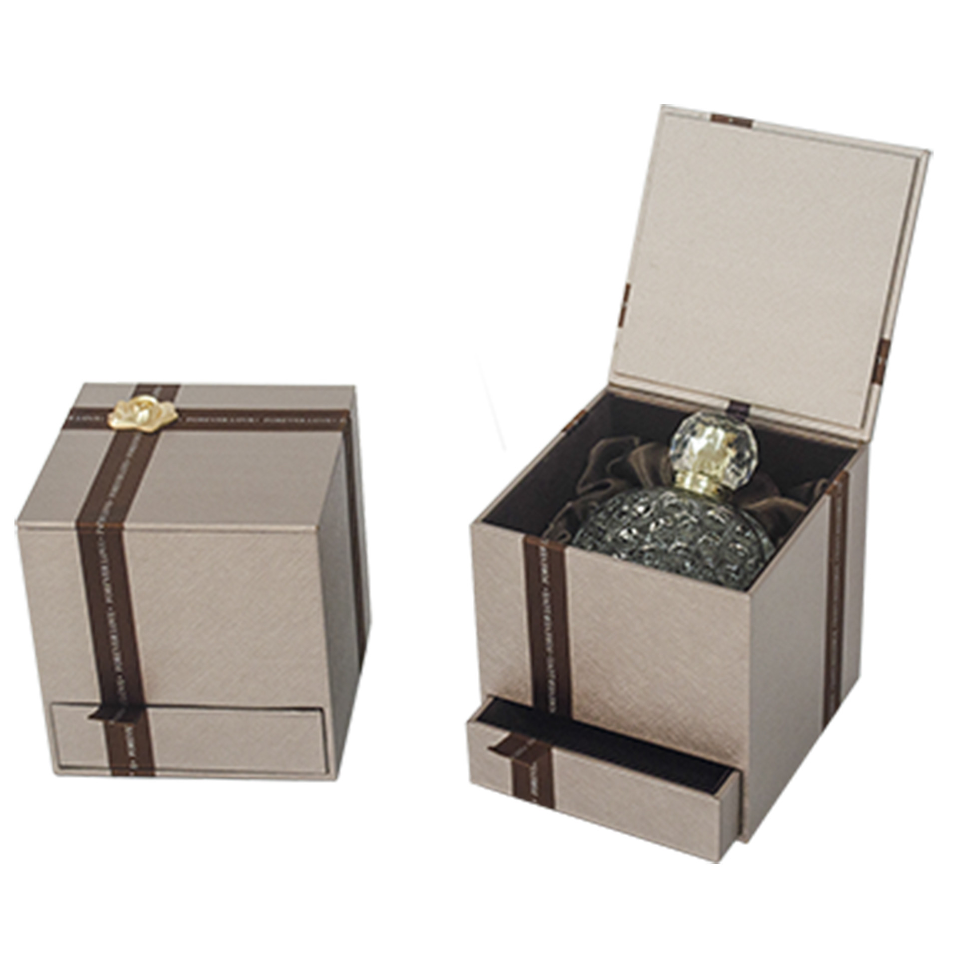 Double Open Perfume Box Custom Pearl / Gold Paper Glitter UV Coating