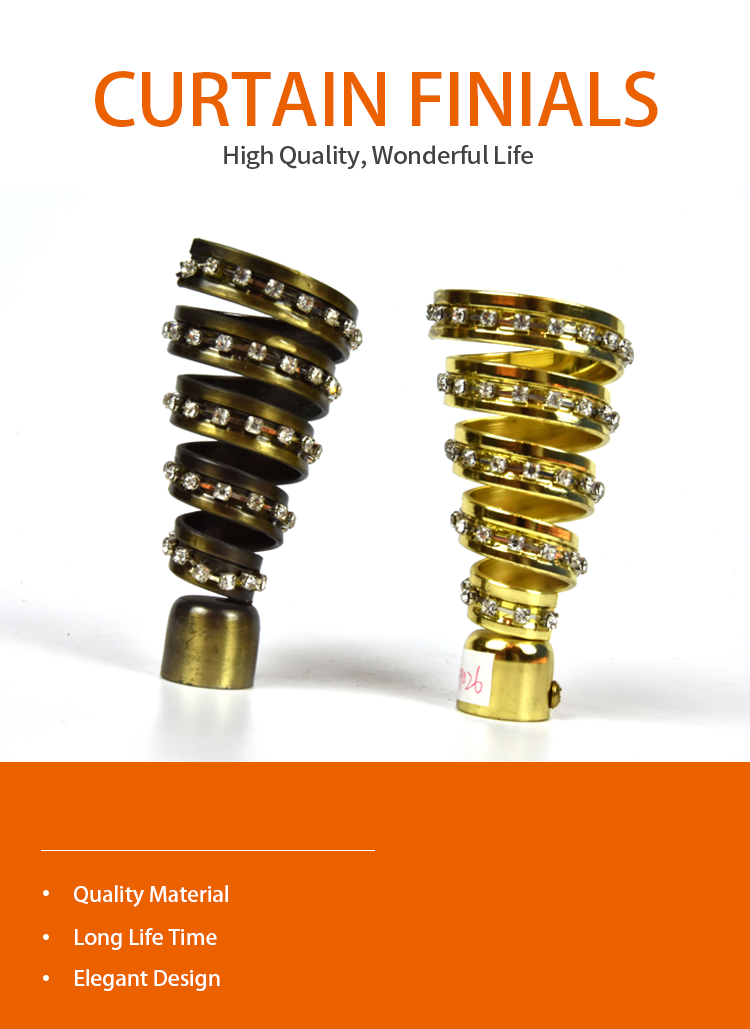 Bronze Golden Color Curtain Pipe Rod Finials Metal Material For Decoration