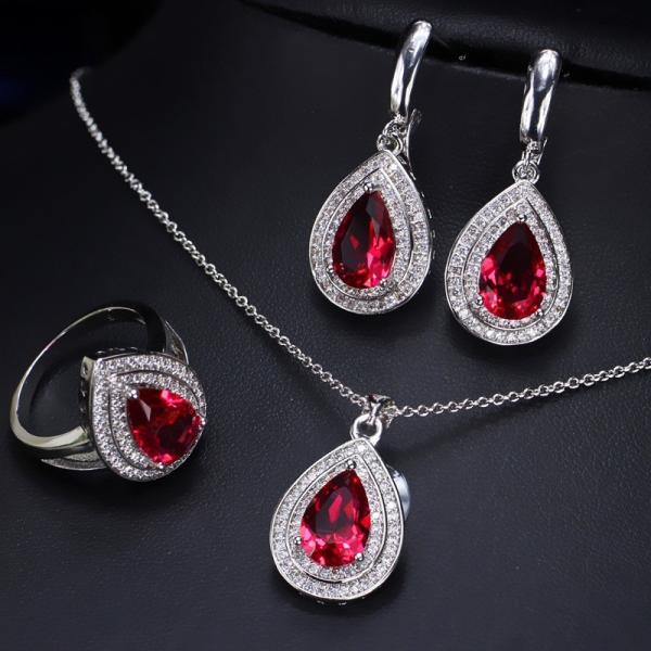 Hot selling Womens Luxury Wedding Flower CZ Zircon jewelry Set Fashion Waterdrop
