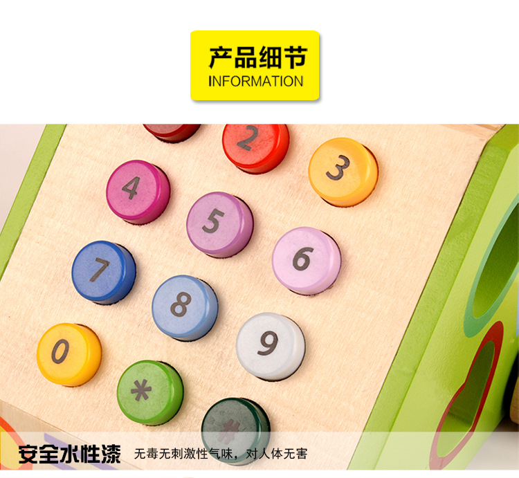 Geometric Shape Wooden Landline Phone For Cognitive Development
