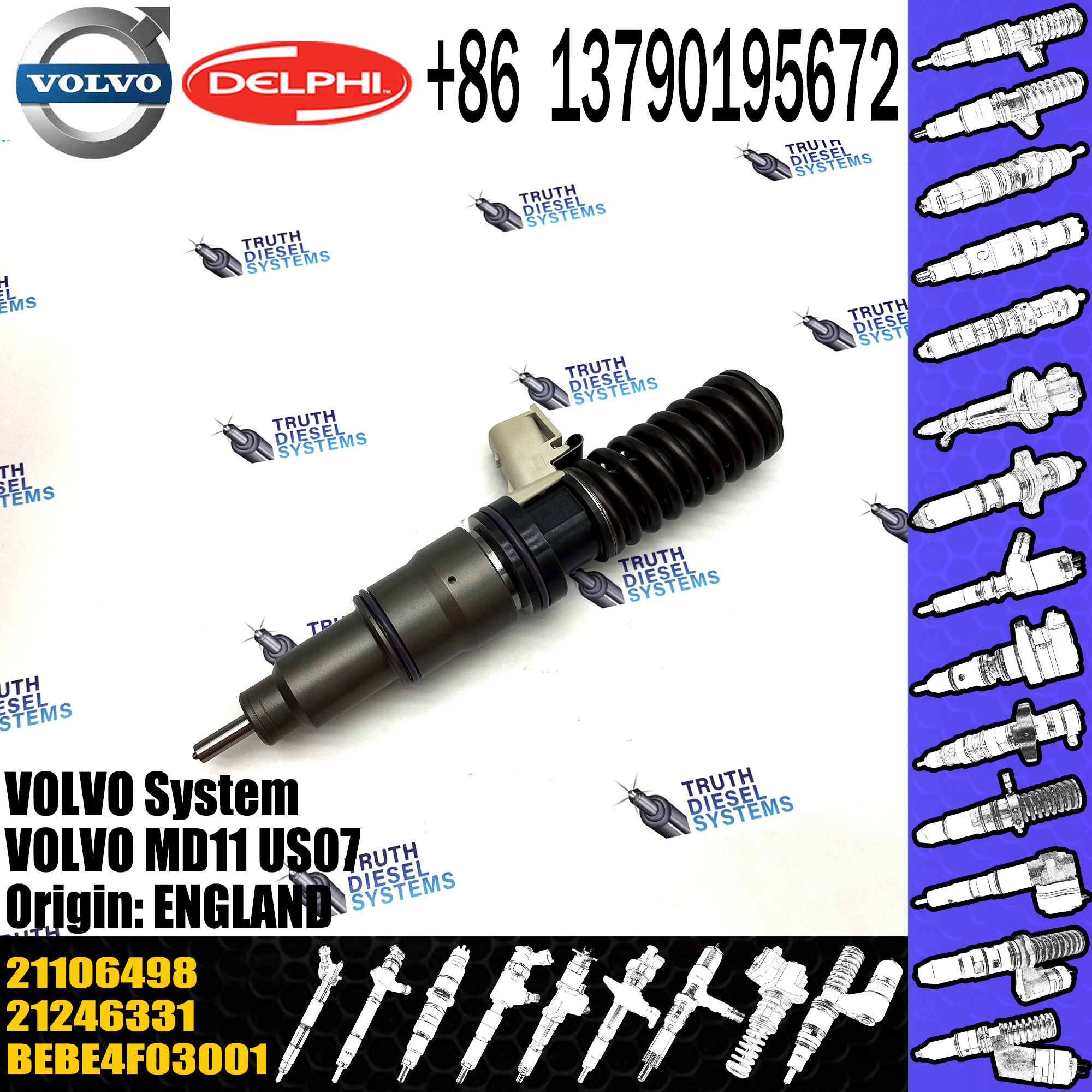 Common Rail Diesel Fuel Injector 21246331 BEBE4F03001 21106498 for Engine Parts