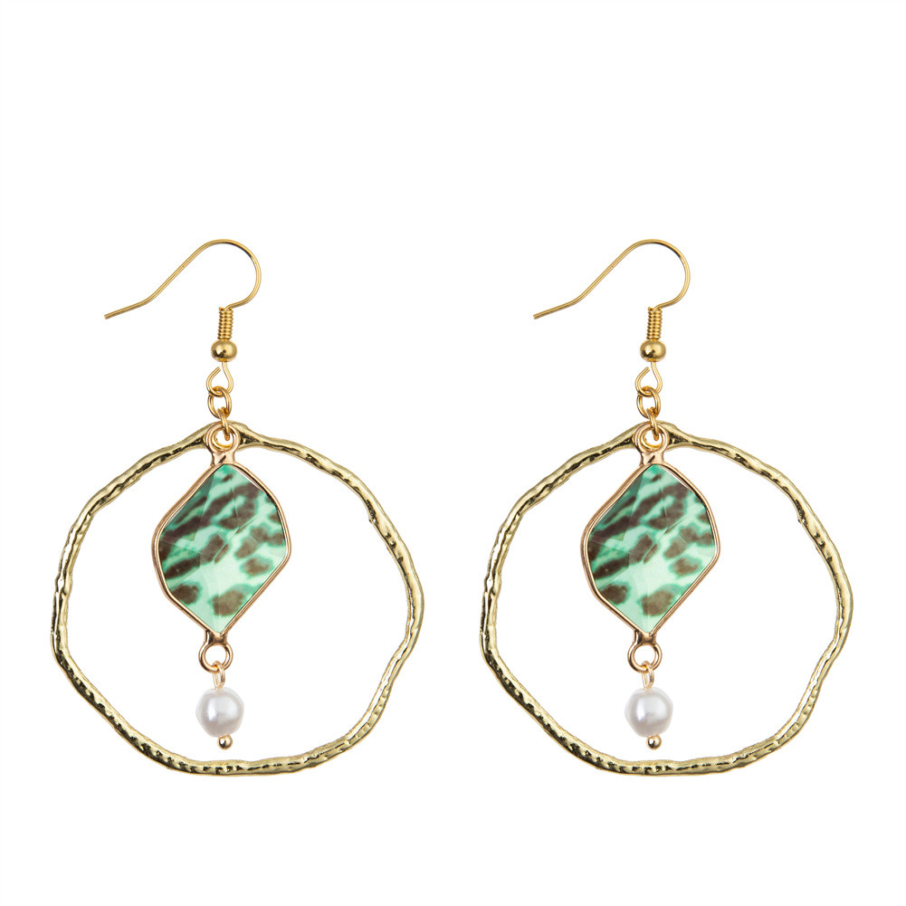 Gold Plated Dangle Pendant Earring Open Irregular Geometric Circle Loop Hoop