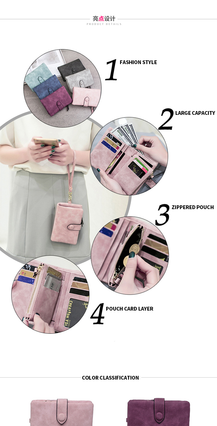 Frosted Leather Short Wallet with Large Capacity Credit Card Holders and Bifold Design