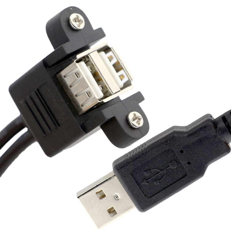 Screw Locking Stud 0.5m 1m Male to Female Dual USB 2.0 Panel Mount Extension Cable