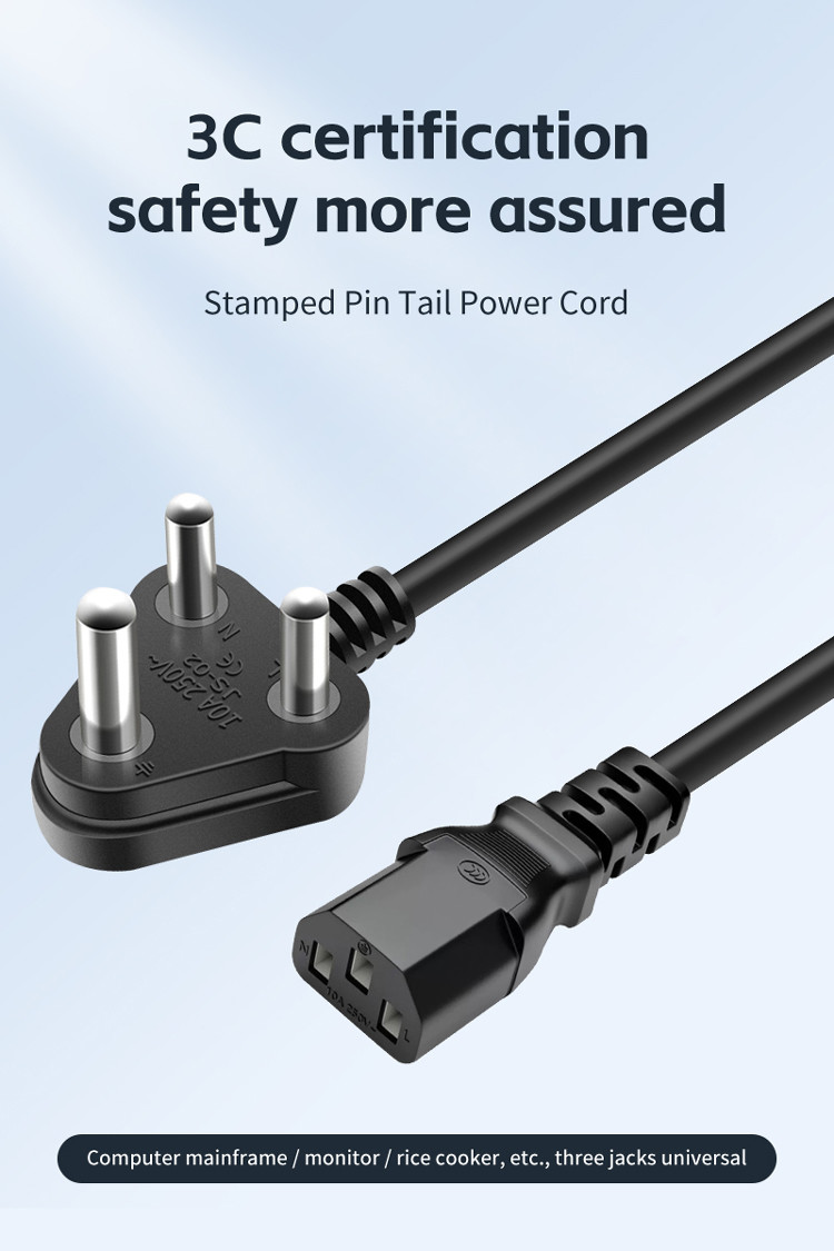 1.5M India Power Electric Plug With Power Cord South Africa 3 Pin Power Cable For Computer And Laptop