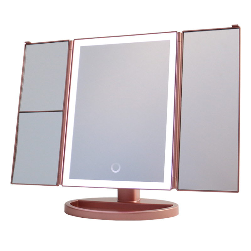 Touchscreen LED Trifold Vanity Mirror 10x Lighted Folding Travel Mirror