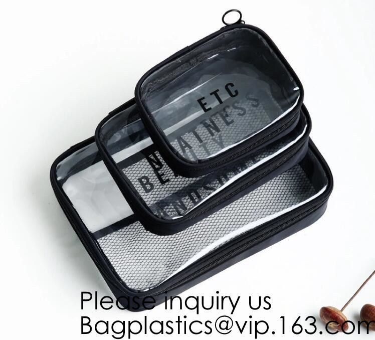 Clear Zipper Pouch with Strap Makeup Bag PVC Cosmetic Pouch,Printing Clear Zip lockk Cosmetic PVC Pouch, bagease, bagplast