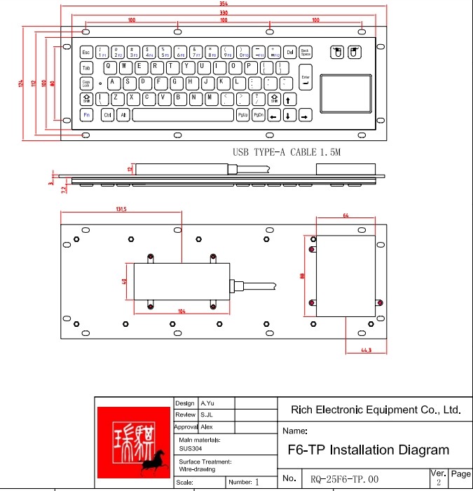 IP65 / IK07 Industrial Keyboard With TouchPad SUS304 Stainless Steel Customized