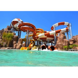 Multi Lane Fiberglass Water Slide Variable Spiral Tube Free Fall Into Slide