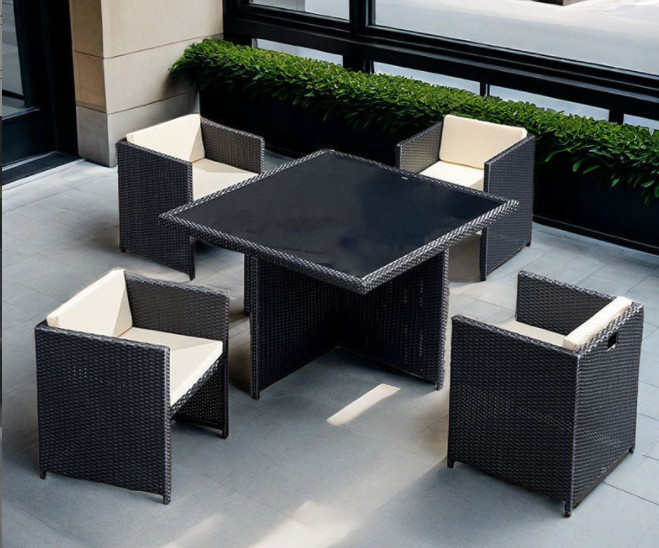CE BSCI Wicker Dining Desk Outdoor Garden Patio Cubic Table Set Commercial