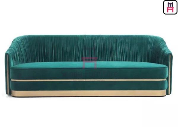 Green Velvet Restaurant Sofa Set Tufted Upholstered With Stainless Steel