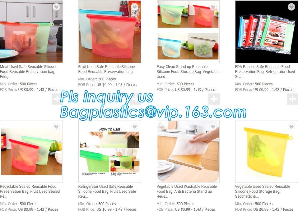 Reusable Leakproof Zipper Preservation Airtight sandwich Zip lockk Cooking Fresh Zip Large Silicone Storage Food Bags With