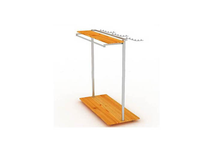 Practical Wooden Garment Display Stand Space Saving Sliver Metal Hanging Customized
