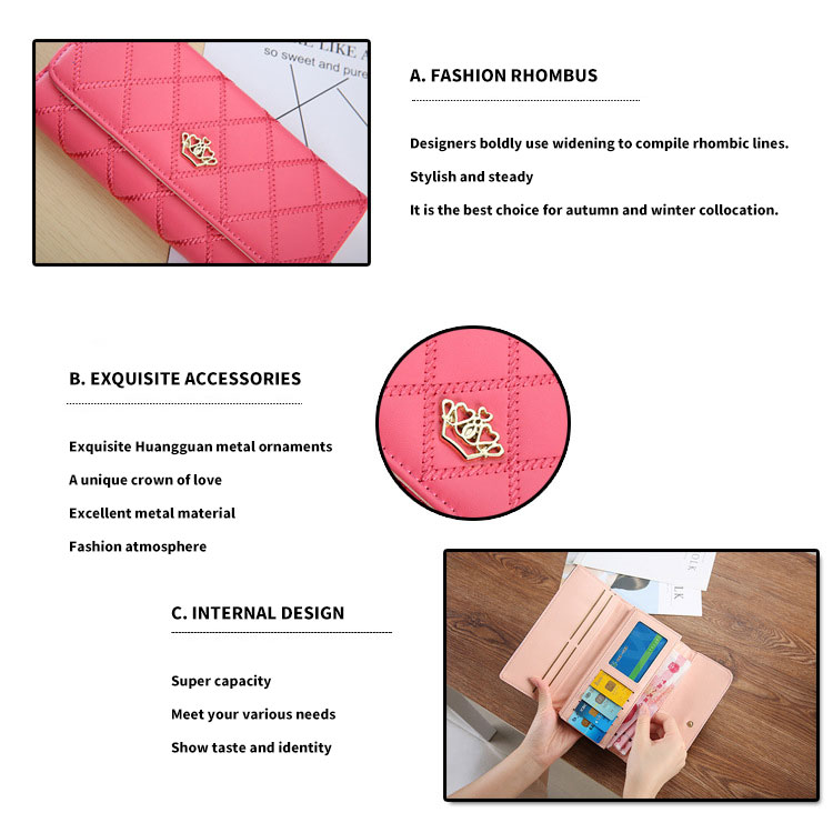 Custom Logo Ladies Long Wallet Fashion Large Capacity Pu Leather Card Holder Clutch Bag