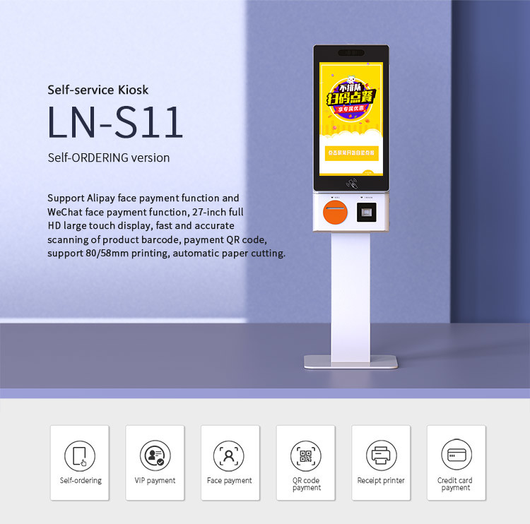 Touch Screen 80mm Thermal Printer QR Code Barcode Scanner Self Ordering Kiosk For Restaurant